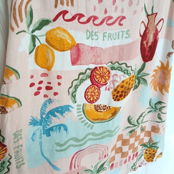 Paper Heart Linen Blend Mini Dress  SMALL Summer Pink Fruit Watercolor Resort - Picture 2 of 7